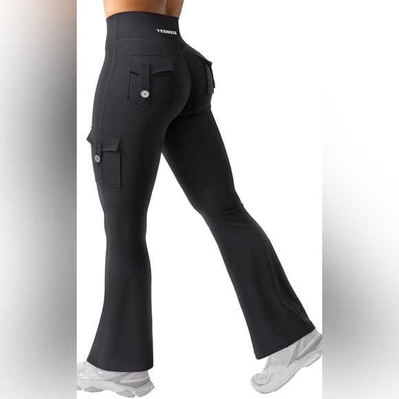 Yeoreo Official Pants - YEORO Black Cargo Flare Leggings Scrunch Butt High Rise Yoga Pants Size Small